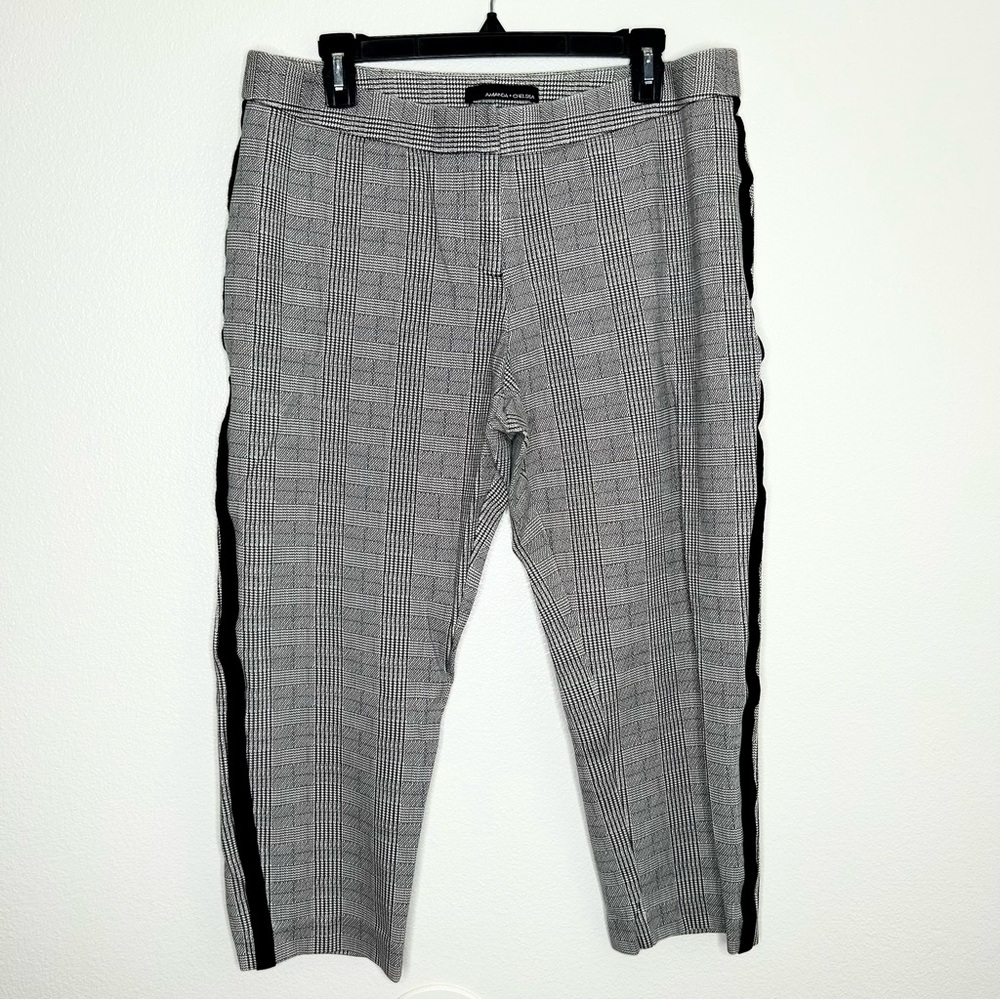 Amanda & Chelsea Womens Black & White Plaid Stretch Capri Pants Size 14